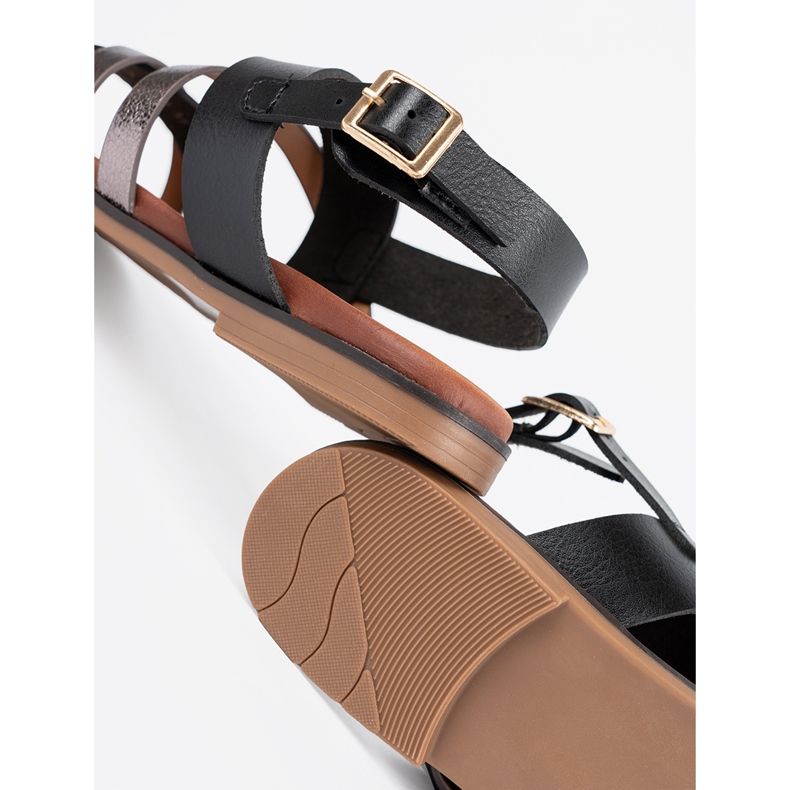 Schwarze Sandalen Sergio Leone mit silbernen Streifen 1