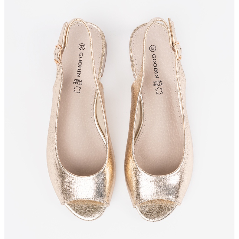 Goodin Goldene Sandalen mit niedrigem Absatz 2