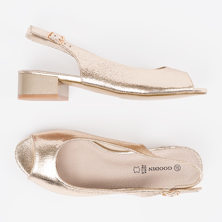 Goodin Goldene Sandalen mit niedrigem Absatz 1