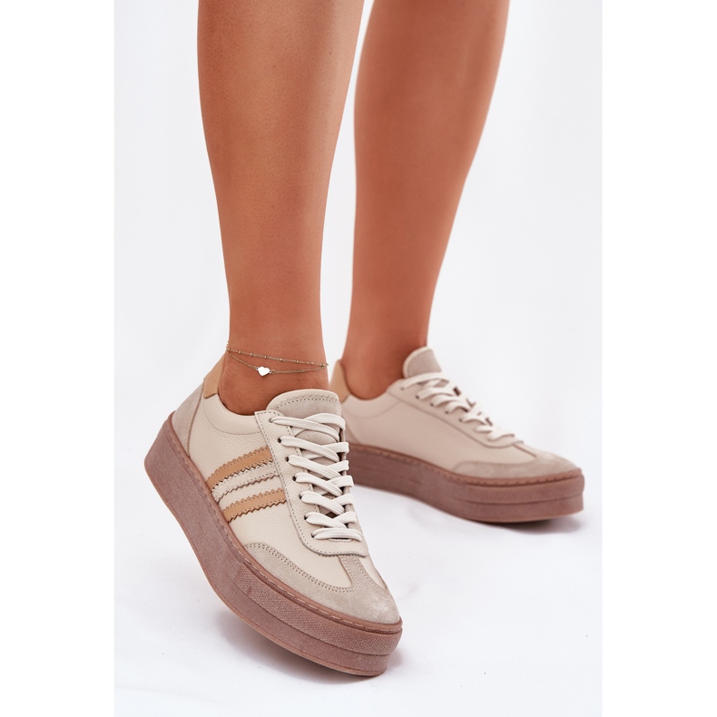 Frauen -Leder -Sneaker auf der Zazoo N1234 Beige Plattform 2