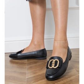 Schwarze Frauen -Slipper mit goldener Dekoration 2