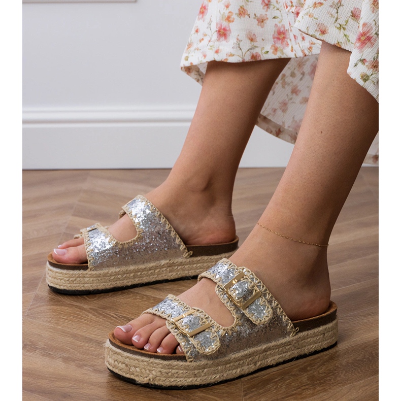 Silberglitter Espadrilles mit Schnallen silber- 1
