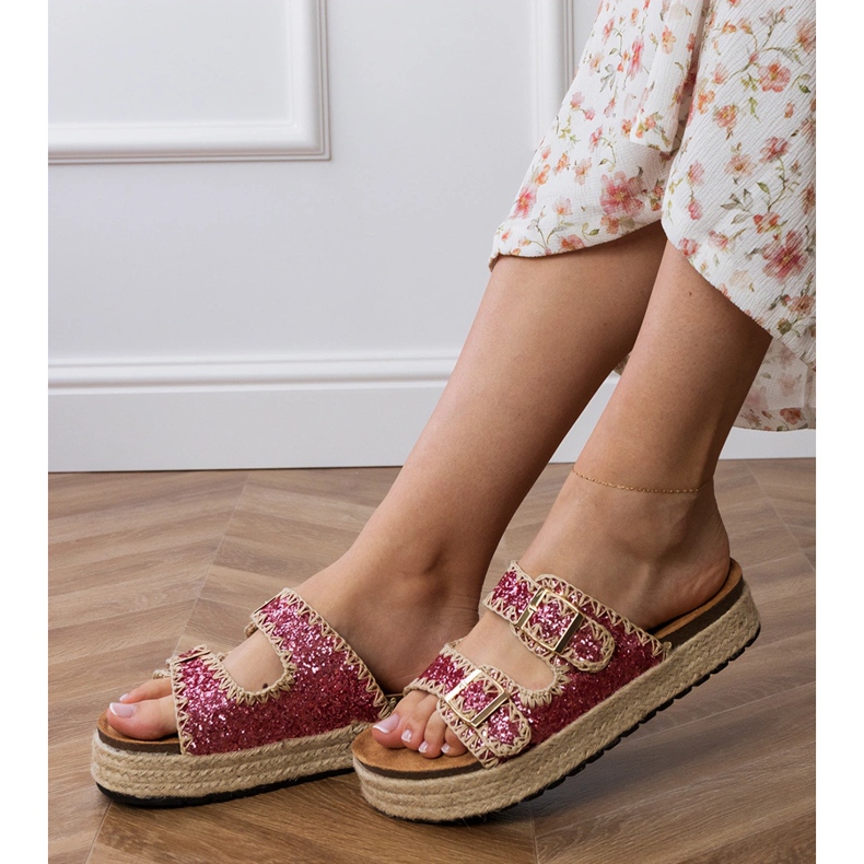 Pink Espadrilles Glitzer mit Schnallen rosa 2