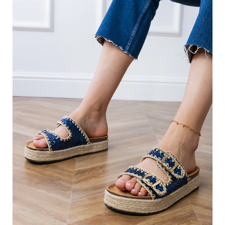 Marineblau Glitter Espadrilles mit Schnallen 1