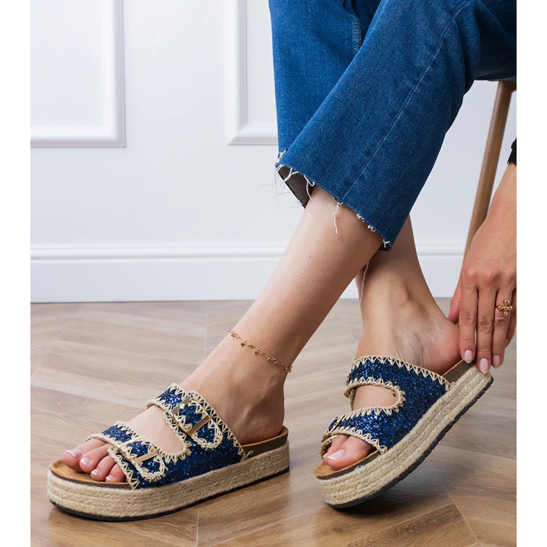 Marineblau Glitter Espadrilles mit Schnallen 2