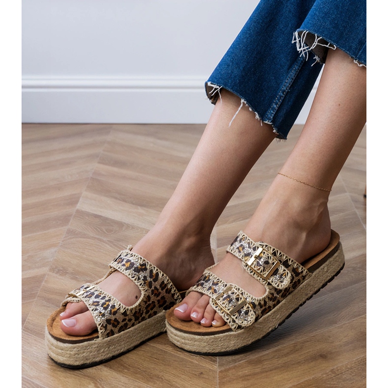 Leoparden -Slipper Espadrilles mit Schnallen braun 2