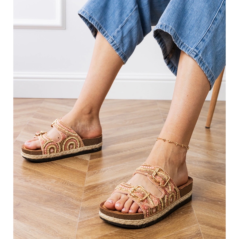 Pink Ethnische Flip -Flops mit Klemmen auf Streifen rosa 1