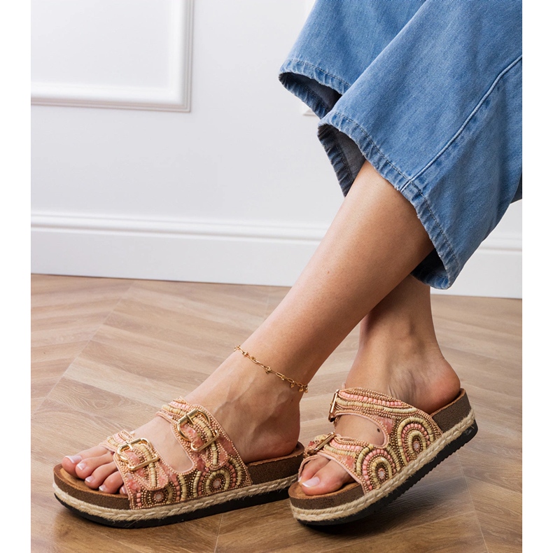 Pink Ethnische Flip -Flops mit Klemmen auf Streifen rosa 2