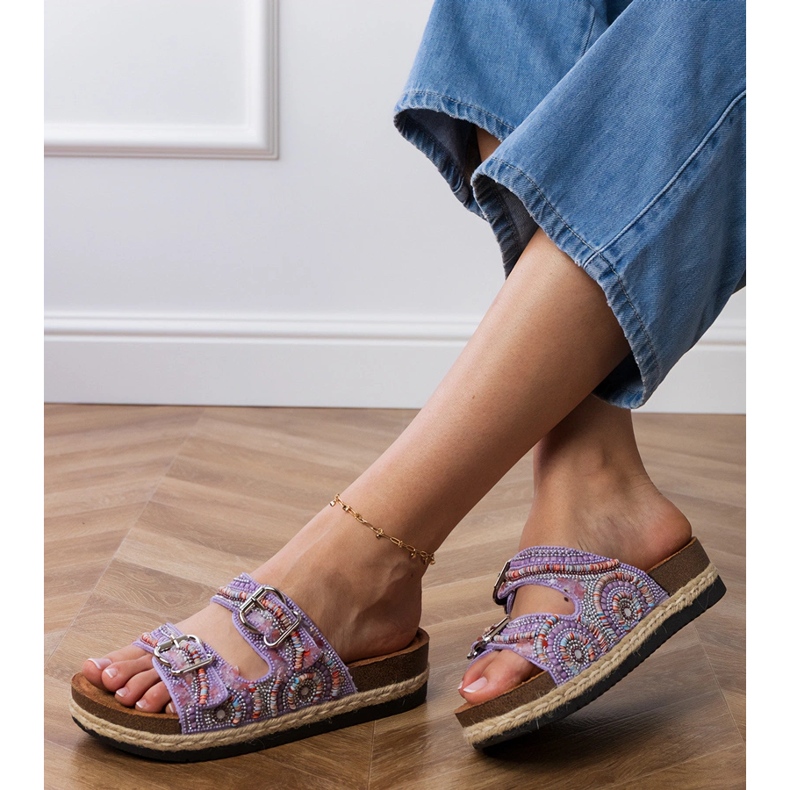 Lila ethnische Flip -Flops mit Klemmen auf Streifen violett 2