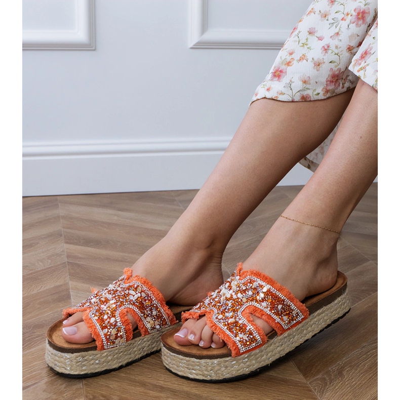 Orange Espadrilles mit Zirkonen und Kieselsteinen 2