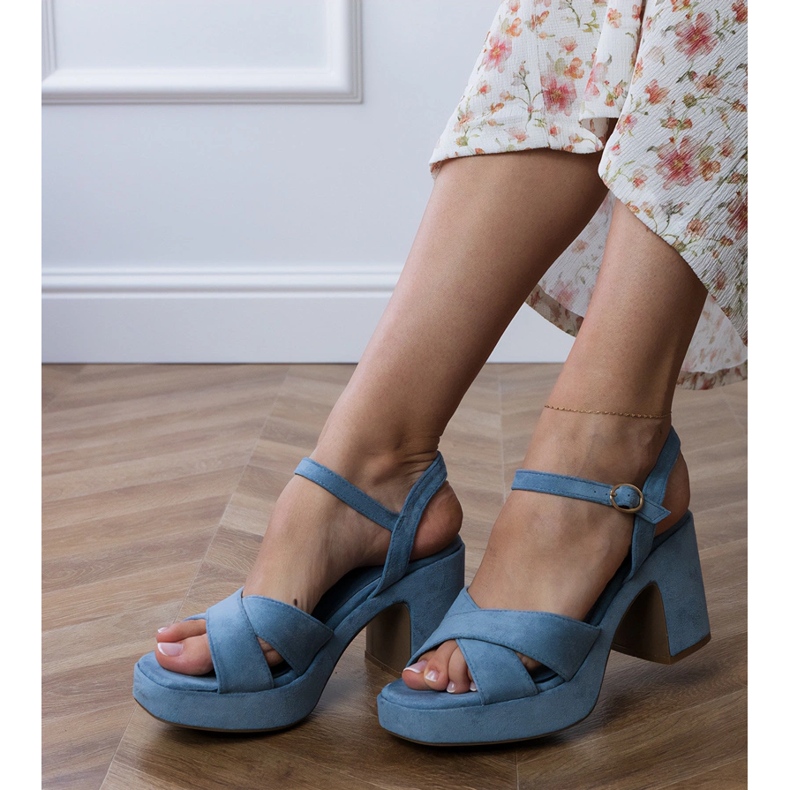Blue Ekozamszowe Sandalen auf dem Pfosten blau 1