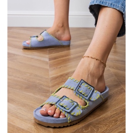 Blue Flip Flops mit Klemmen und Stickerei auf Streifen blau 3