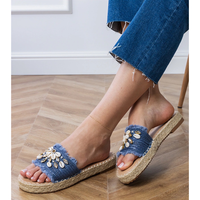 Blue Espadrille Flip Flops mit Muscheln blau 2