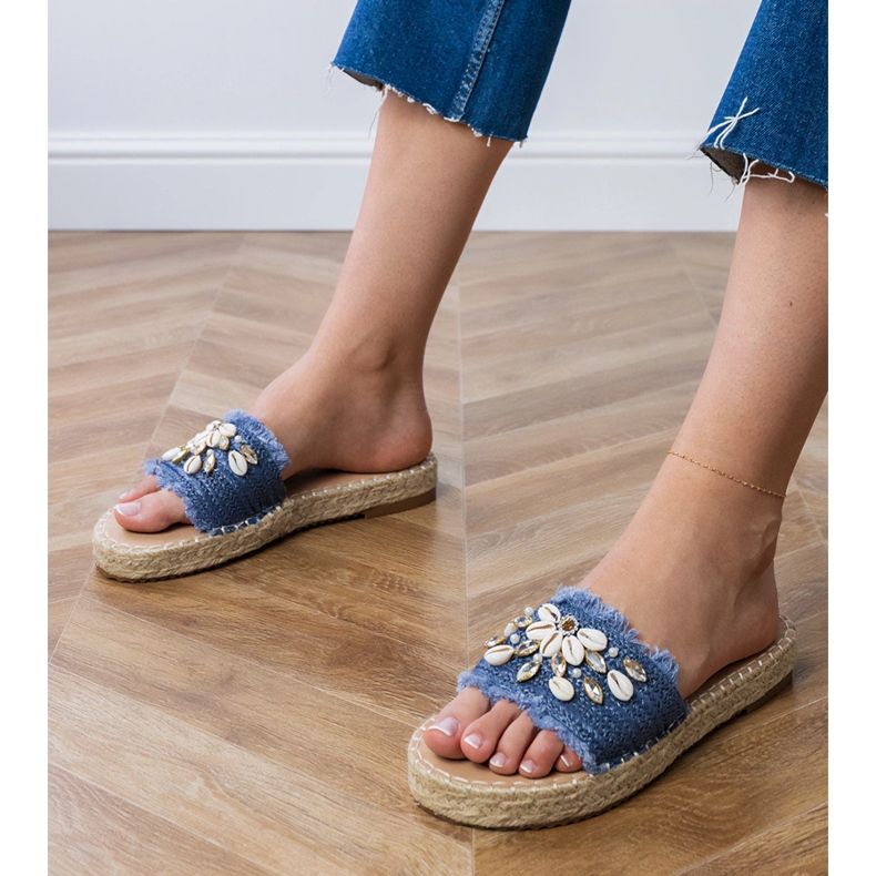 Blue Espadrille Flip Flops mit Muscheln blau 1