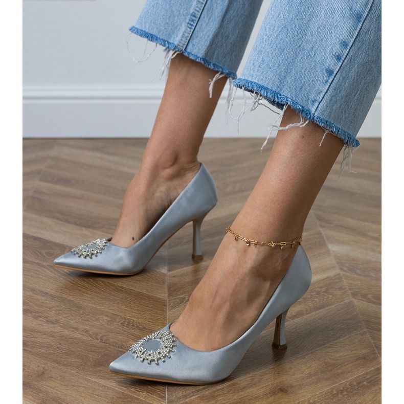 Silbersatinpumpen mit Zirkonen silber- 1