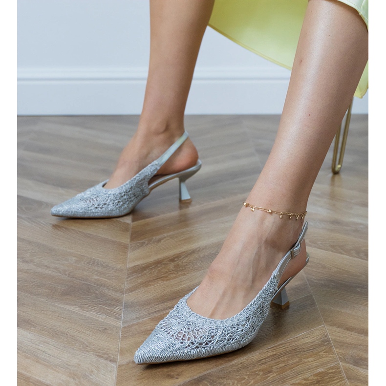 Silberpumpen mit einer offenen Ferse geflochten silber- 1