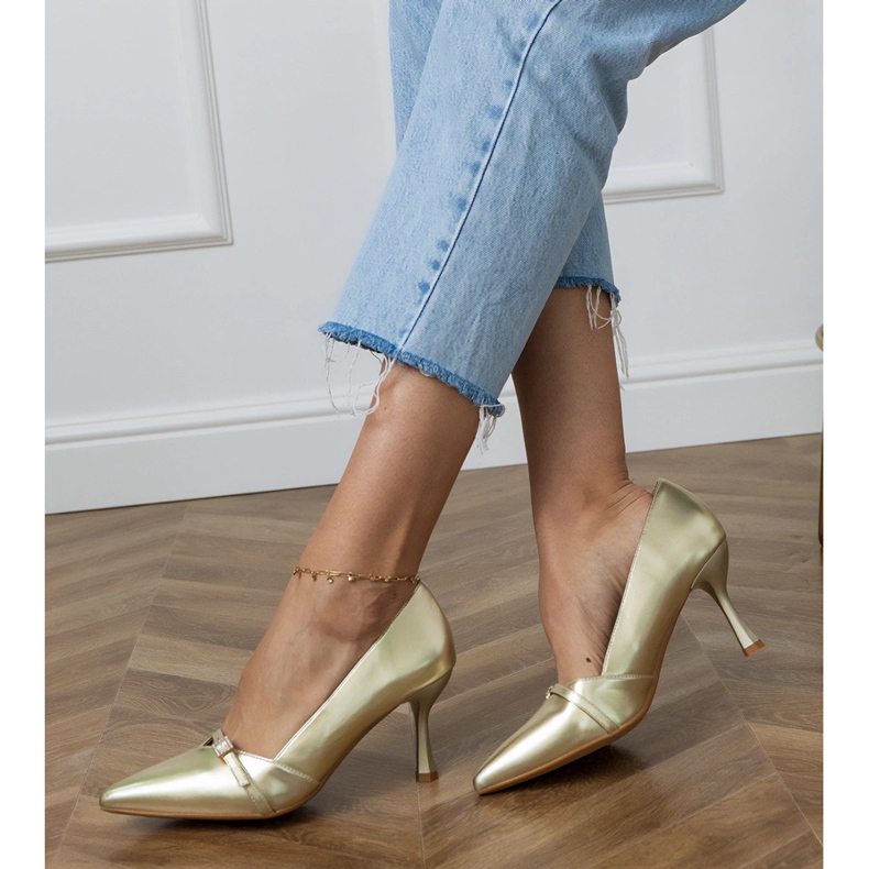 Klassische Goldpumpen für Frauen mit Zirkonen golden 2