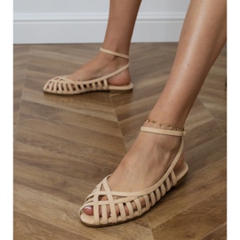 Beige Frauen flache Sandalen gebaut -up 2