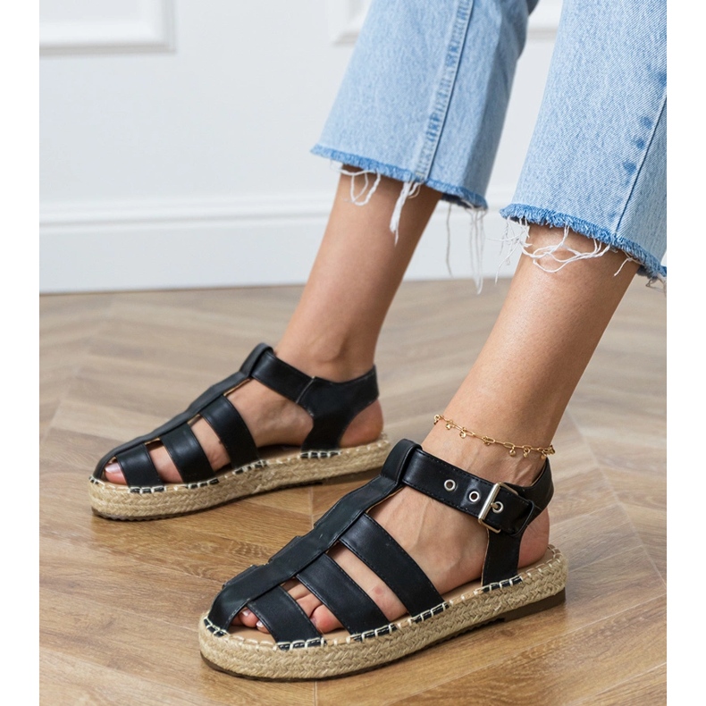 Schwarze Espadrilles baute Sandalen 1
