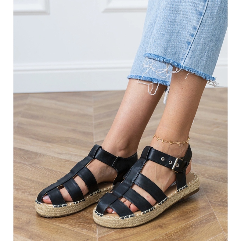 Schwarze Espadrilles baute Sandalen 2