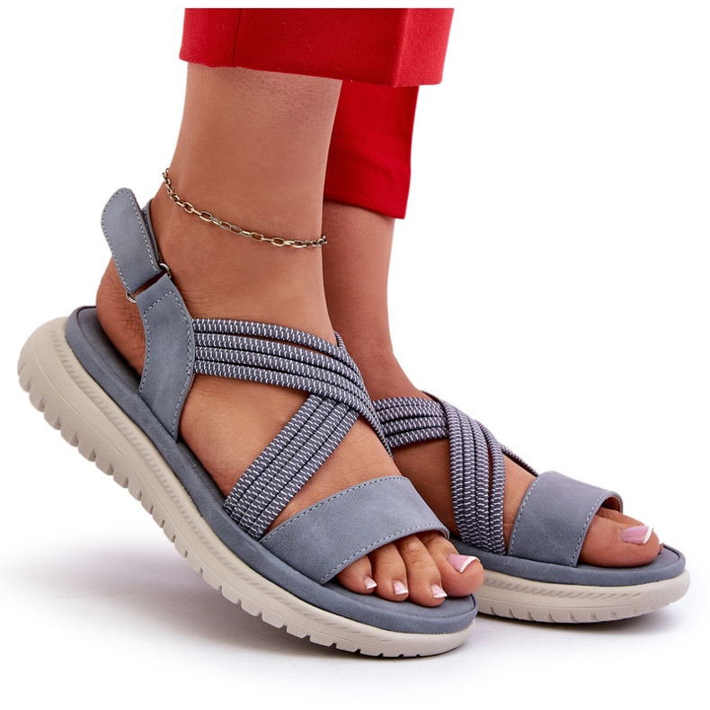 Evento Leichte, bequeme Damen-Sandalen mit Klettverschluss, Blau, Ceclea 4