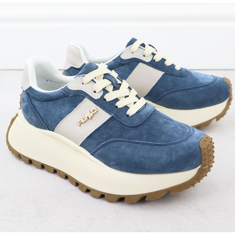 Lederschuhe auf einer dicken Plattform Blue Filippo DP6785 blau 2