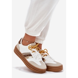 Frauen -Sneaker auf der Plattform mit Double Schnürung weißer Leopardendruck 1