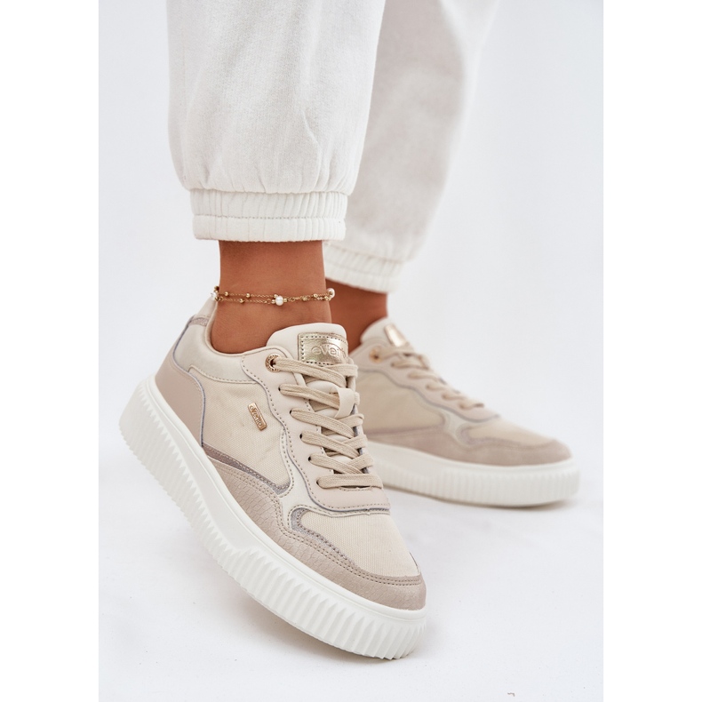 EVento Damen-Ledersneaker auf der Plattform, Beige 2