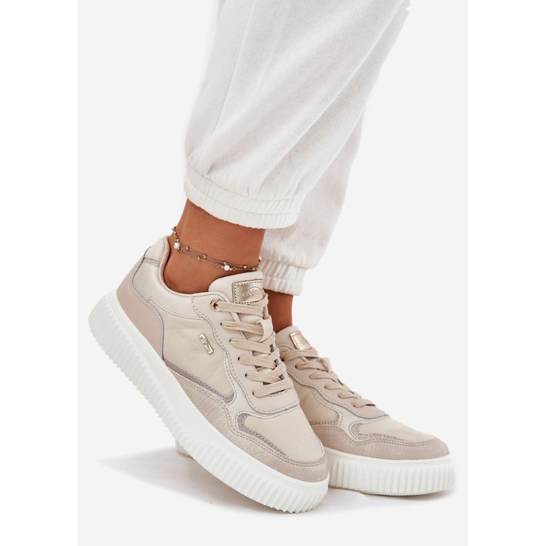 EVento Damen-Ledersneaker auf der Plattform, Beige 1