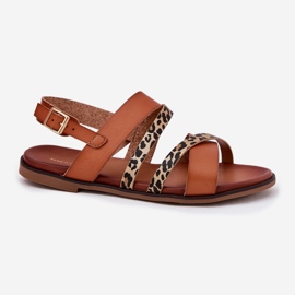 Flache Frauensandalen mit Leopard Leopards Sergio Leone SK086H Kamelstreifen braun 4