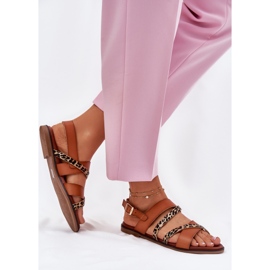 Flache Frauensandalen mit Leopard Leopards Sergio Leone SK086H Kamelstreifen braun 5
