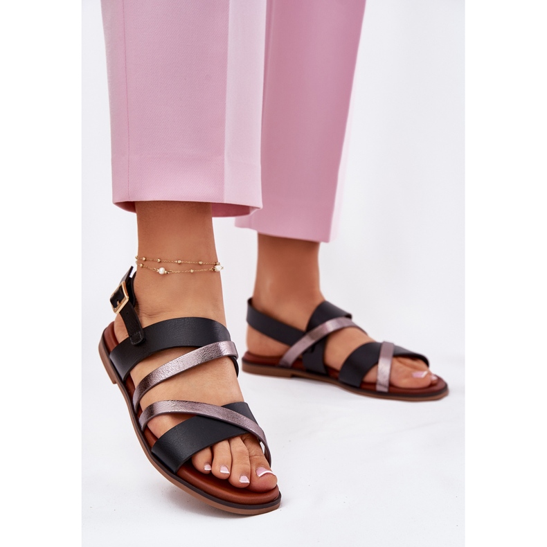 Flach -getötete Frauensandalen mit Sergio Leone SK086H Streifen schwarz 2