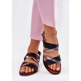 Flach -getötete Frauensandalen mit Sergio Leone SK086H Streifen schwarz 3