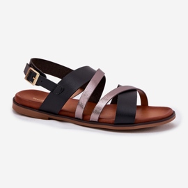 Flach -getötete Frauensandalen mit Sergio Leone SK086H Streifen schwarz 4