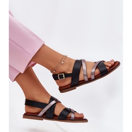 Flach -getötete Frauensandalen mit Sergio Leone SK086H Streifen schwarz 6