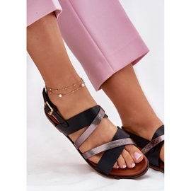 Flach -getötete Frauensandalen mit Sergio Leone SK086H Streifen schwarz 8