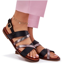 Flach -getötete Frauensandalen mit Sergio Leone SK086H Streifen schwarz 9