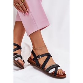 Frauen flache Sandalen mit Sergio Leone SK087H Streifen schwarz 7