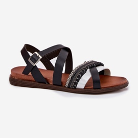 Frauen flache Sandalen mit Sergio Leone SK087H Streifen schwarz 4