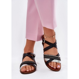 Frauen flache Sandalen mit Sergio Leone SK087H Streifen schwarz 3