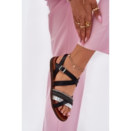 Frauen flache Sandalen mit Sergio Leone SK087H Streifen schwarz 5