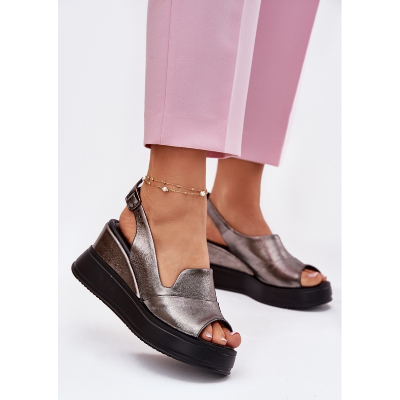 Damen -Ledersandalen für alten Artiker 54C0402 Graphit silber- 2