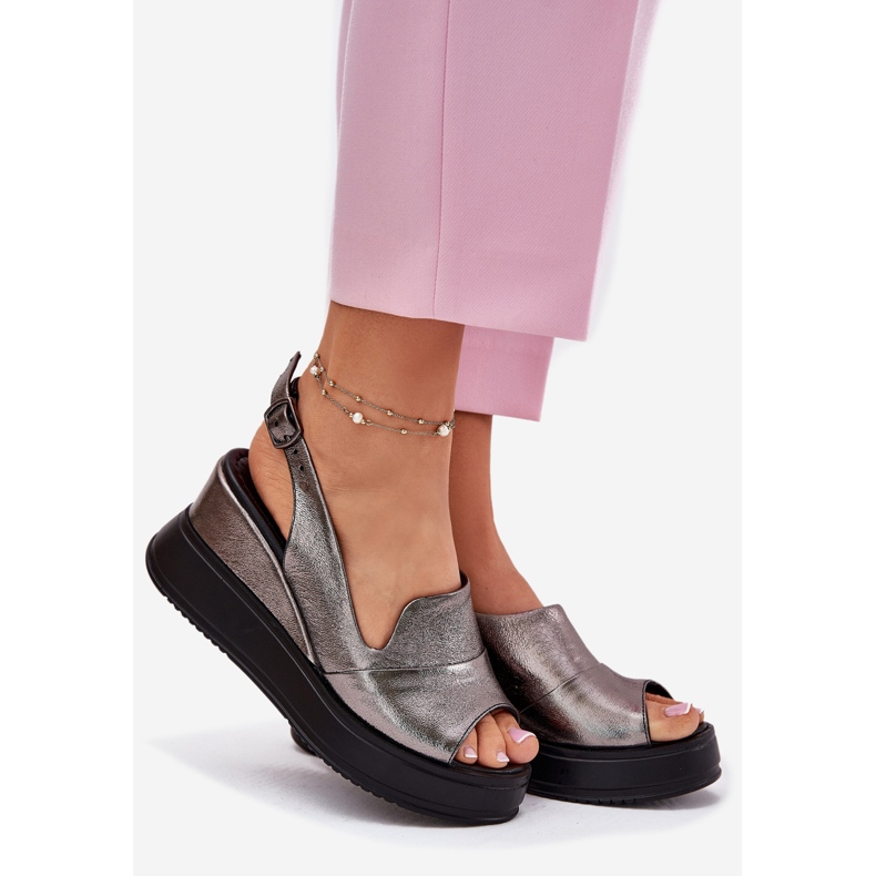 Damen -Ledersandalen für alten Artiker 54C0402 Graphit silber- 1