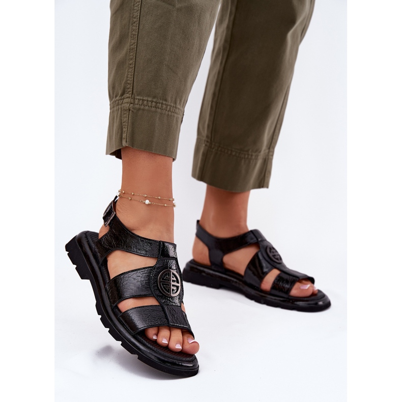 Damen -Ledersandalen mit dekorativem Detail Artiker 56C0691 Schwarz 2