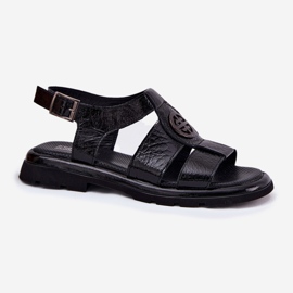Damen -Ledersandalen mit dekorativem Detail Artiker 56C0691 Schwarz 4