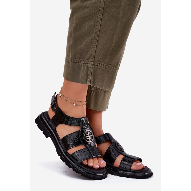 Damen -Ledersandalen mit dekorativem Detail Artiker 56C0691 Schwarz 1