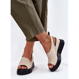 Damen -Ledersandalen für alten Artiker 54C0401 Beige 3