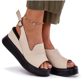 Damen -Ledersandalen für alten Artiker 54C0401 Beige 7