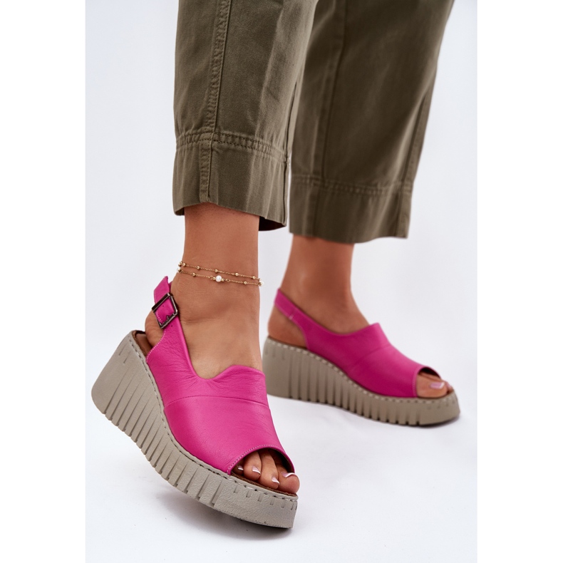 ARTIKER Frauensandalen aus natürlichen Leder für einen Keilartker 54C0789 Fuchsia rosa 2