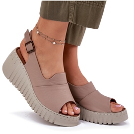 ARTIKER Frauensandalen aus natürliches Leder für einen Keilartker 54C0788 Dunkler Beige 9